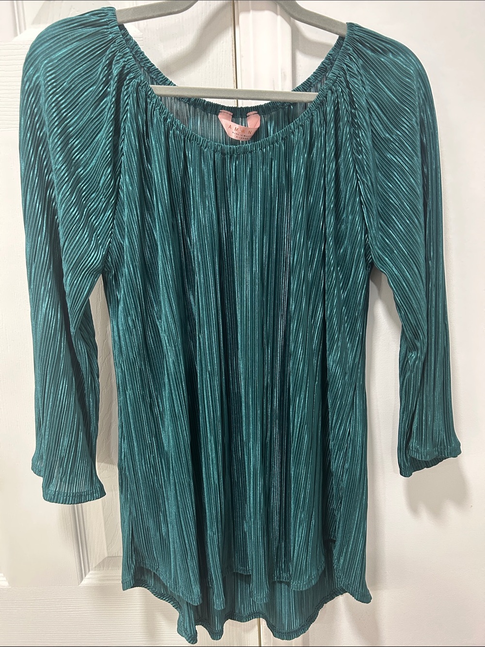 Pleated Teal Women's Blouse - Soft Scoop Neck
